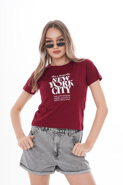 ŞİMAL Tricou de damă cu imprimeu text cu decolteu 250120   -