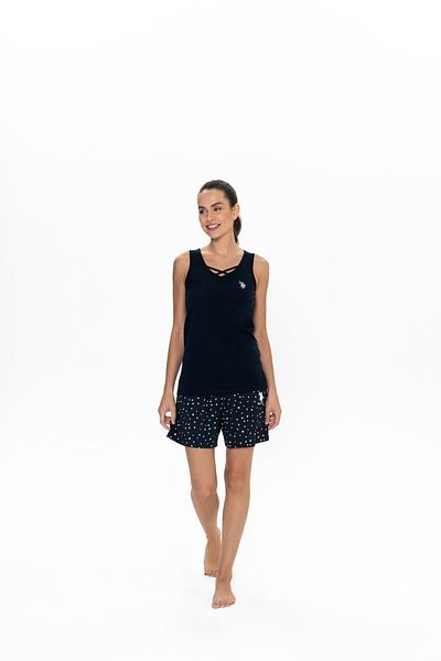 U.S. Polo Assn. Set de pantaloni scurți fără mâneci pentru femei, licențiat USPA, 50% bumbac, 50% modal