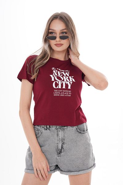 ŞİMAL Tricou de damă cu imprimeu text cu decolteu 250120   -