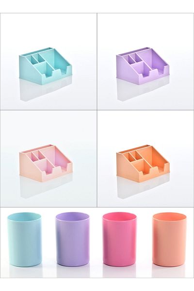 ALPA STORE Ops Klm Series - Pastel 8 Pcs Desktop Organizer, Pen Holder Flatter