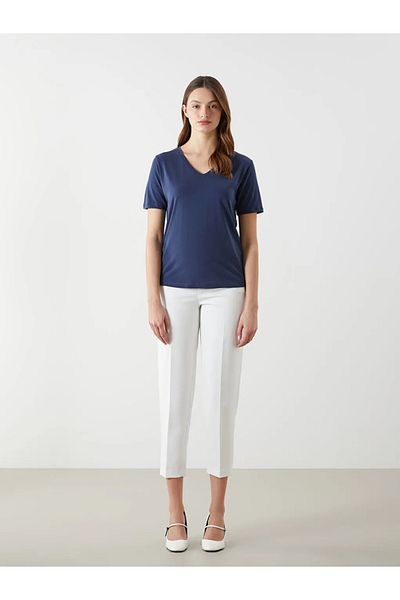 LC Waikiki Tricou de damă LCWAIKIKI Classic bleumarin cu decolteu în V