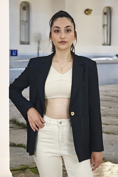 yagmurberen Jachetă Blazer pentru femei cu închidere cu un singur buton și căptușeală cu fante