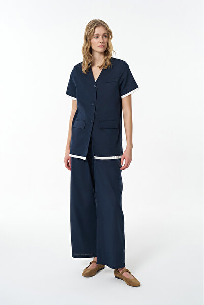 Quzu Піджак на ґудзиках з коротким рукавом Garni темно-синій