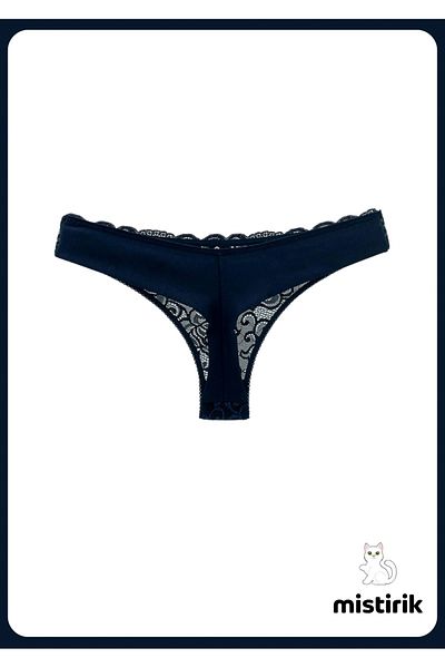 MİSTİRİK Chiloți tanga confortabili semi-dantela de culoare bleumarin Masara