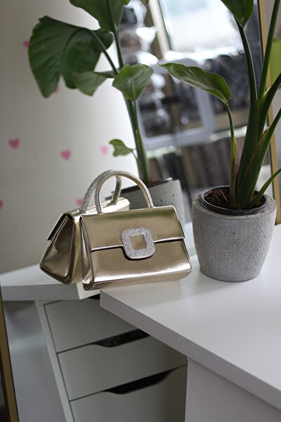 Moom Bag Γυναικεία τσάντα ώμου για βραδινό φόρεμα με χρυσή τετράγωνη πέτρινη ...