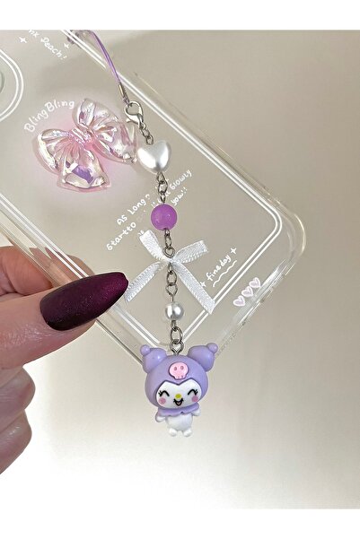 bohemian takı tasarim Kuromi Fiyonklu Telefon Charmı Telefon İpi