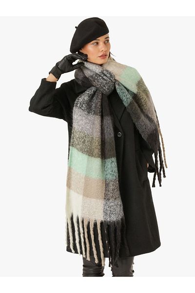 Luminos Butik Stylish Winter Scarf - Black Square Pattern, Tassel and Thick Warm Sal1292