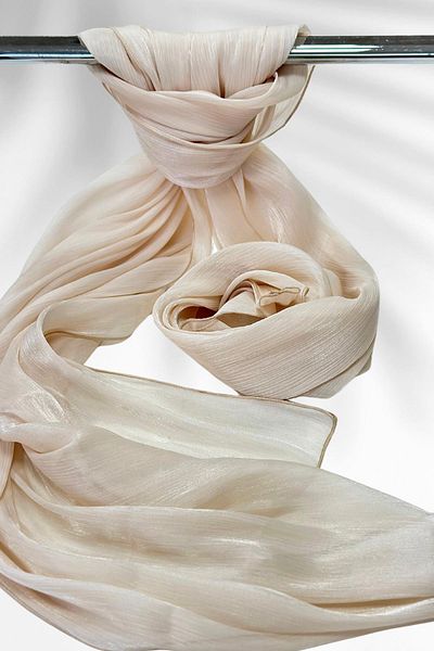 Amine Hüma Satin Textured Janjan Evening Dress Shawl 75*180 Ecru