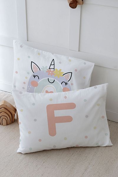 Tuğba Kuğu 2 Μαξιλαροθήκη (50x70) Salmon Unicorn - Letter Series - Letter F