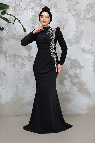 Neva Style Beaded Black Hijab Evening Dress 4964S