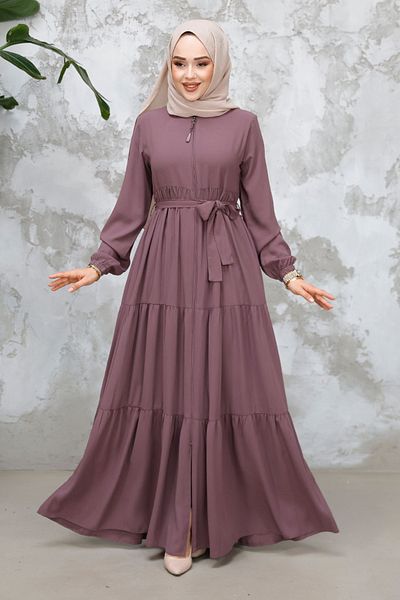 Neva Style Rose Dried Pleated Hijab Abaya - 80781Gk