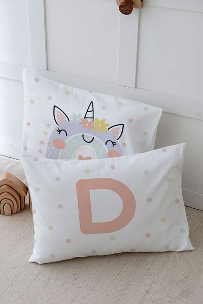 Tuğba Kuğu 2 Μαξιλαροθήκες (50x70) Salmon Unicorn - Letter Series - Letter D