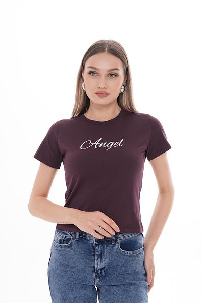 ŞİMAL Tricou de damă cu imprimeu text cu decolteu 250107   -
