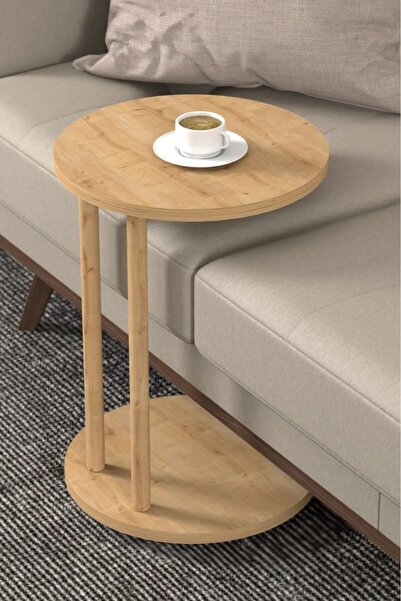 Evnalia C Sehpa Yuvarlak 36 cm Çap Tekerlekli Şık Tasarım Koltuk Yan Sehpa Zi...