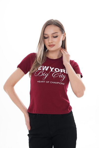 ŞİMAL Tricou de damă cu imprimeu text cu decolteu 250105   -