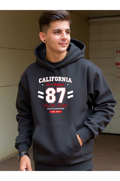 DEEPSENCE California87 Unisex Black Oversize Hooded Sweatshirt