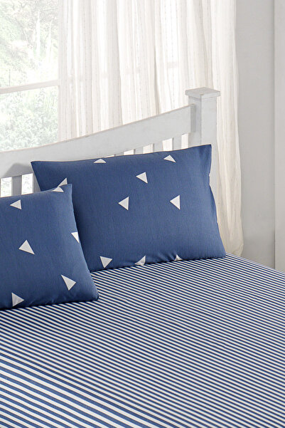 Eponj Home Double Pes Elastic Sheet Set - Triangle Black Cloud Blue