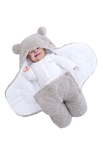 İpek Tekstil For 0-6 Months Baby, Lined Swaddle and Sleeping Bag Hooded Wellshoft Knitted Fabric Plush Blanket