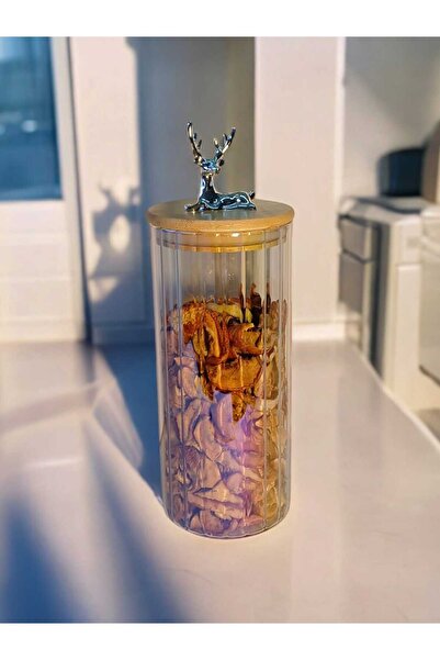 Yenigeldi (9x20 CM) 2 Adet 1000 ml Gökkuşağı Geyikli Cam Saklama Kavanozu Gey...