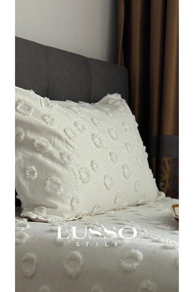lusso stile Pompom Ecru Single Pique Set - 180X250 and 1 Pillow