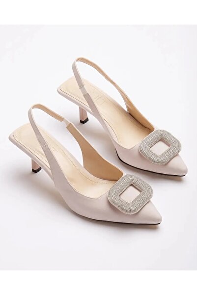 Satenora Orion White Buckle Heeled Shoes