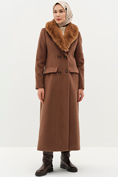 Tuğba Blazer Kürk Yakalı Manto - Kahve
