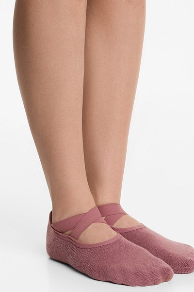 Oysho 2 pairs of cotton blend yoga and Pilates socks with crossover straps