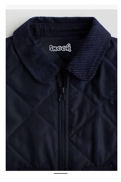 minibambi Boy's Quilted Velvet Collar Coat Navy Blue