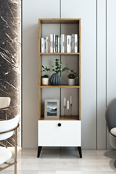 izcodesign 4 Raflı Beyaz Kapaklı Modern Kitaplık – Fonksiyonel Depolama ve Dü...