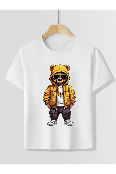 Let's Wear Bear Rap Printed T-shirt με γιακά ποδηλάτου για αγόρια