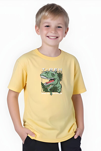 FYK COLLECTİON Tricou cu mânecă scurtă pentru băiat cu imprimeu King Trex