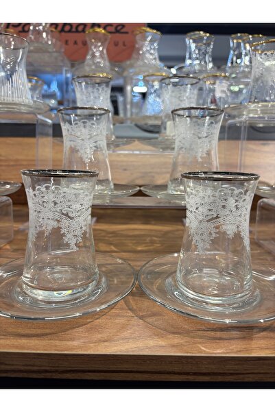 ARS HOME DEKOR Paşabahçe Heybeli Gümüş Gerçek Yaldızlı Dantelli 6 kişilik 12 ...