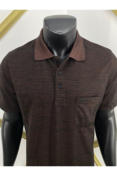 Sadık Collection Men's Large Size Combed Cotton Fabric Polo Collar Pocket Short Sleeve Claret Red T-Shirt V-1 0157