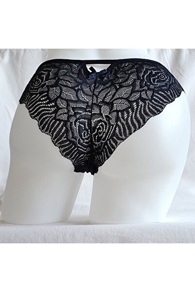 G1CR Siyah Özel Mesajlı - Pırlanta Taşlı - Dantelli - Iç Çamaşırı - Fantezi Özel Gün Hediye Külot