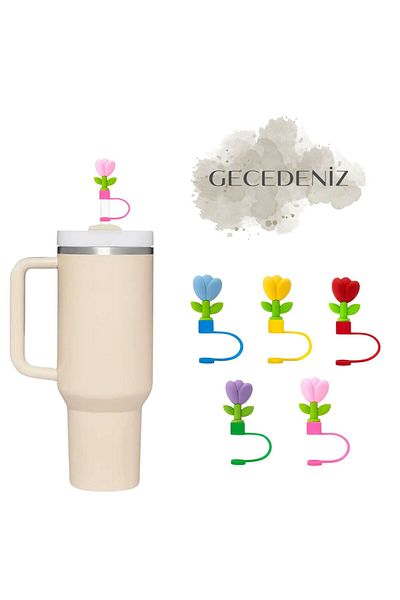 GECEDENİZ Three-Dimensional Thermos Flower Patterned Straw Stopper
