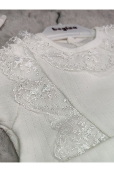 Begisa White Guipure Detail Jumpsuit Dress for Girl