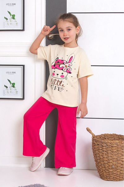tunays shopping Spanish Leg Leggings Pants Rabbit Buckle Printed Oversize Tshirt Girls' Bottom Top Set