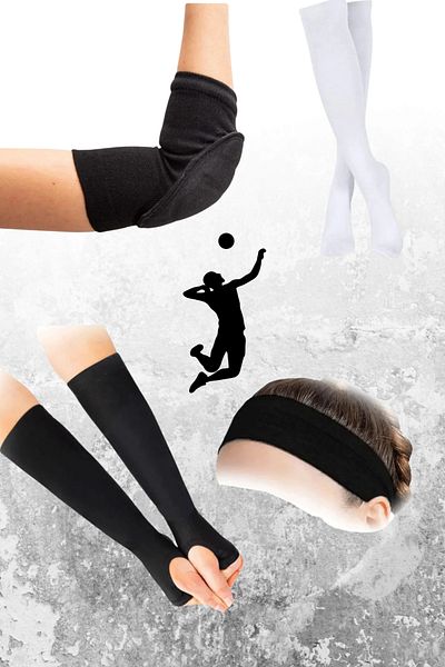Sirius Sportswear Set of 12 Volleyball Knee Pads & Elbow Pads & Elbow Pads & Long Socks & Non-Slip Rubber Socks & Headband with Bag
