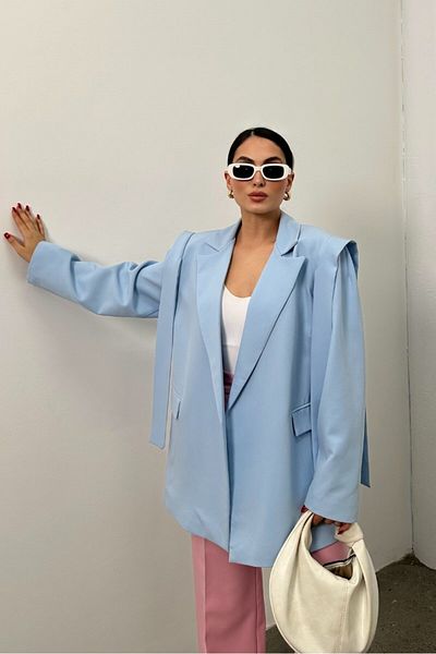 spirituel Women's Oversize Blazer Jacket with Belted Shoulder Detail