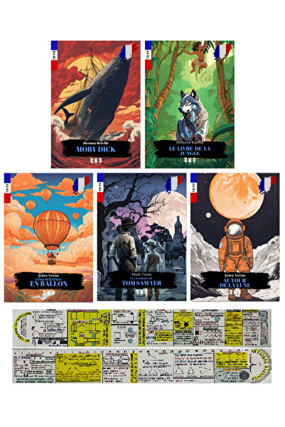 Alfa Yayınları Fransızca A2-B1 Hikaye Kitapları 5'li Set + Mat. Öğreten Cetvel