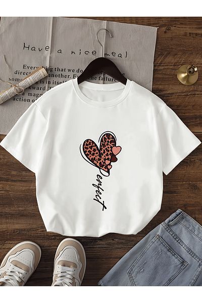 Let's Wear Παιδικό μπλουζάκι με στάμπα με μοτίβο καρδιάς για κορίτσια με λαιμόκοψη