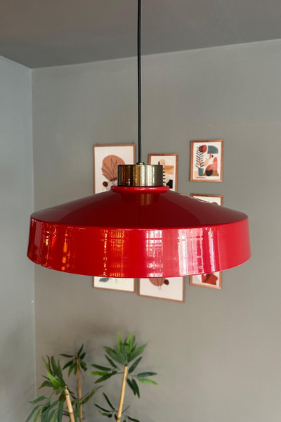 Bamyum Açe Kırmızı Tekli Eskitme Plafonyer Başlık Avize Retro Sarkıt Ofis Showroom Salon Mutfak Avizeleri