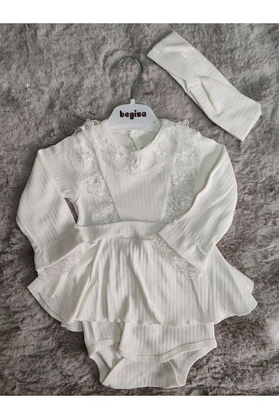 Begisa White Guipure Detail Jumpsuit Dress for Girl