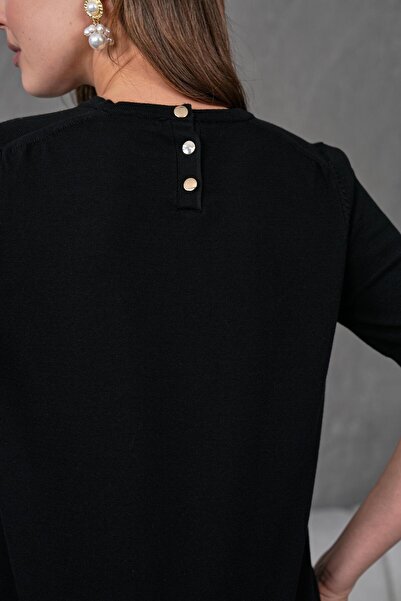 Irmak Kerekli Bluză neagră de tricotaj cu mânecă scurtă, cu nasturi, pentru femei, 1415