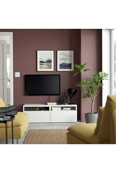 IKEA tv sehpası, beyaz, 120x42x39 cm, LAPPVIKEN, fren raylı