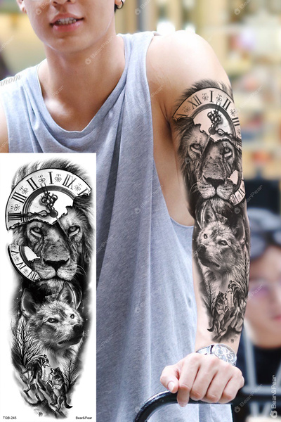 BP Tattoo Aslan ve Kurt Kol Dövmesi Geçici Dövme Kol Kaplama