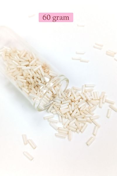 STUMBANNG Long Tube Cutting Beads Diameter 2mm Length 10mm - 60 Grams - Light Cream - Bnc298
