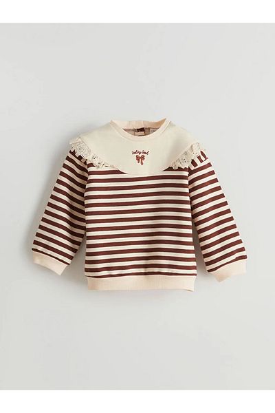 LC Waikiki Lcw Kids Brown Striped Girls' Sweatshirt and Pants - Set of 2