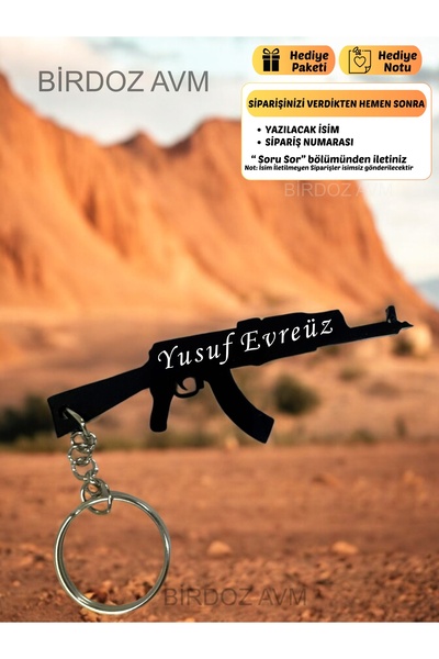 birdoz avm Kişiye Özel İsimli AK-47 KELEŞ SİLAH Tasarım Anahtarlık Hediyelik ...