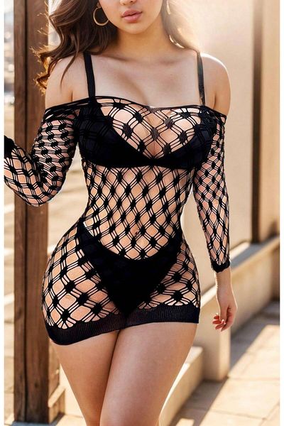 DoDe Flora Women's Long Sleeve Mesh Mini Dress Cansoy - 4370